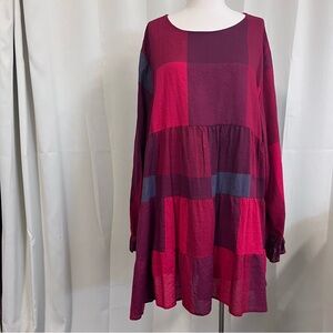 Red and burgundy Plaid Long Sleeve Dress